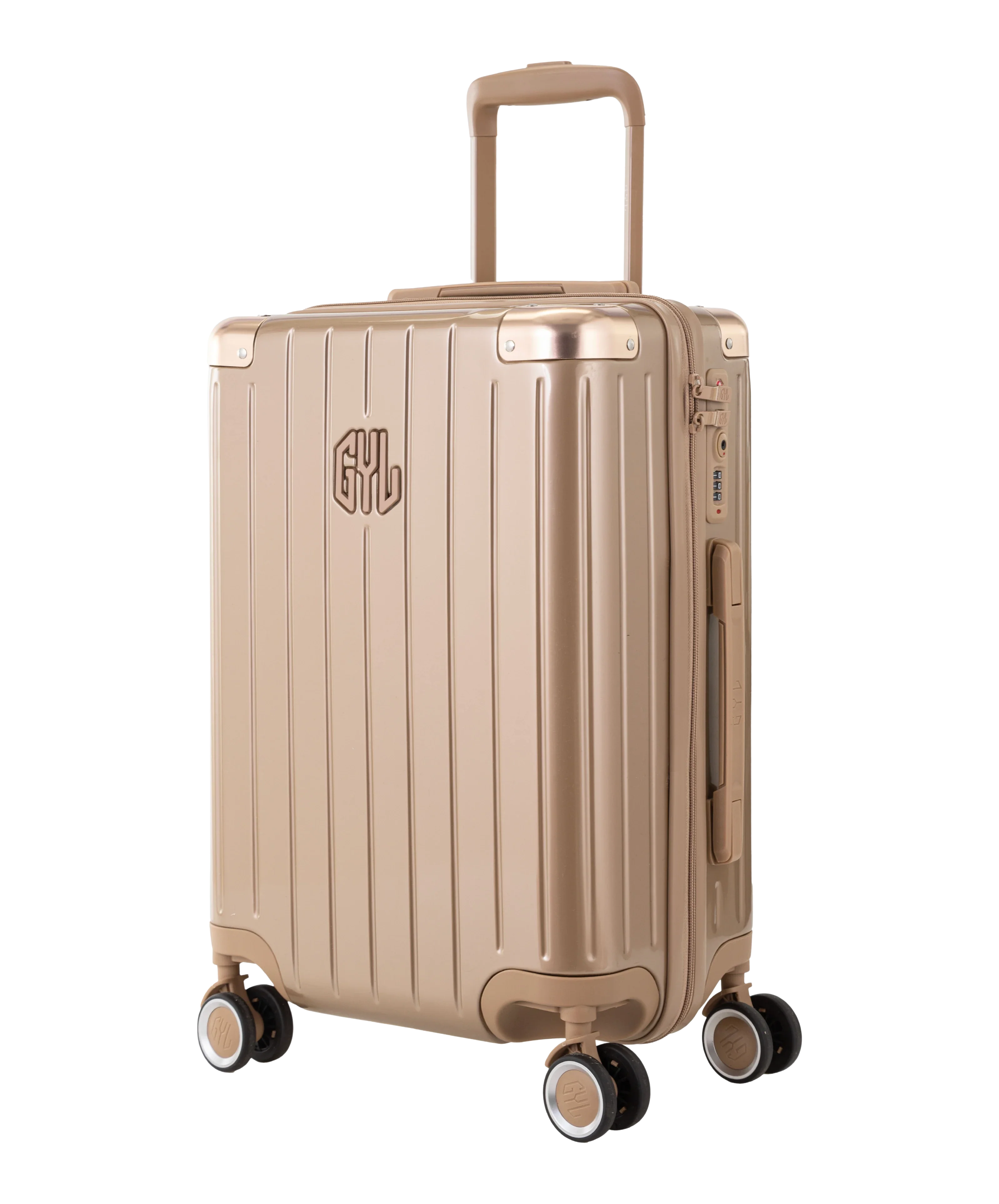 Valise Intemporelle en polycarbonate cabine 55 cm coloris champagne vue trois quarts