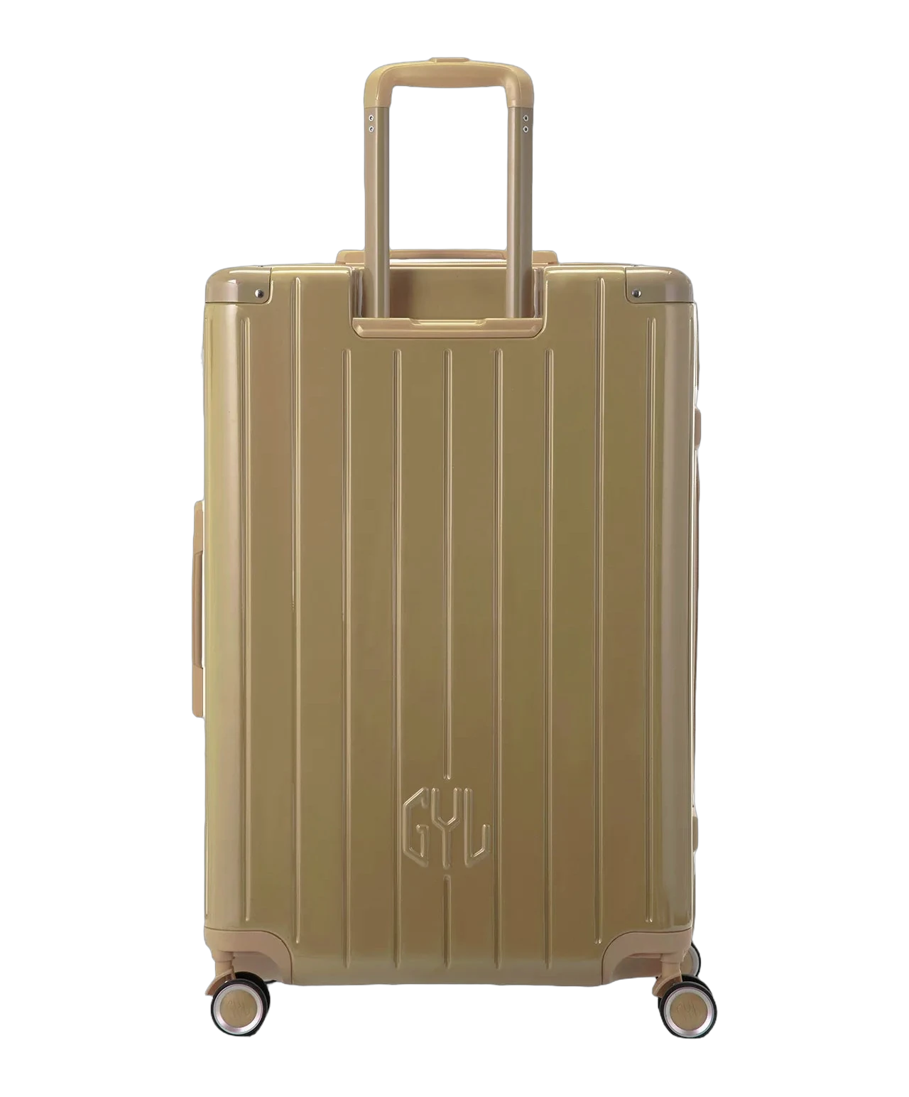 Roue double 360 de la valise GYL Intemporelle champagne avec gravure du logo sur le moyeu