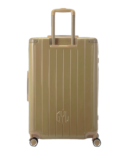 Roue double 360 de la valise GYL Intemporelle champagne avec gravure du logo sur le moyeu