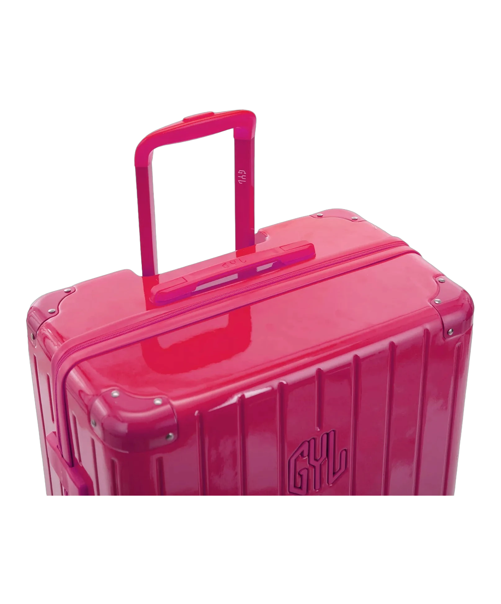 Valise rigide Intemporelle fuchsia vue de dos avec poignees integrees et roulettes pivotantes GYL