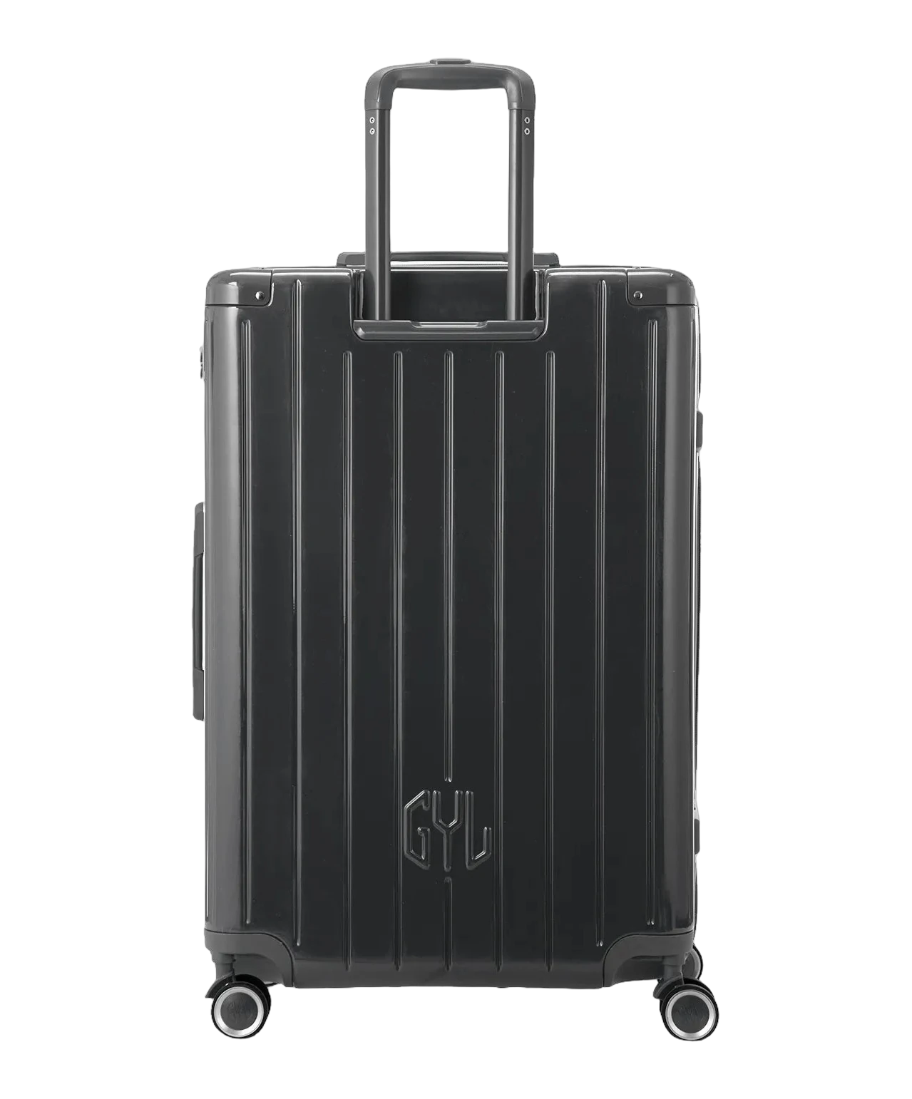 Interieur compartimente de la valise GYL Intemporelle gris fonce avec sangles croisees et poches filet