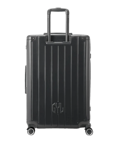 Interieur compartimente de la valise GYL Intemporelle gris fonce avec sangles croisees et poches filet