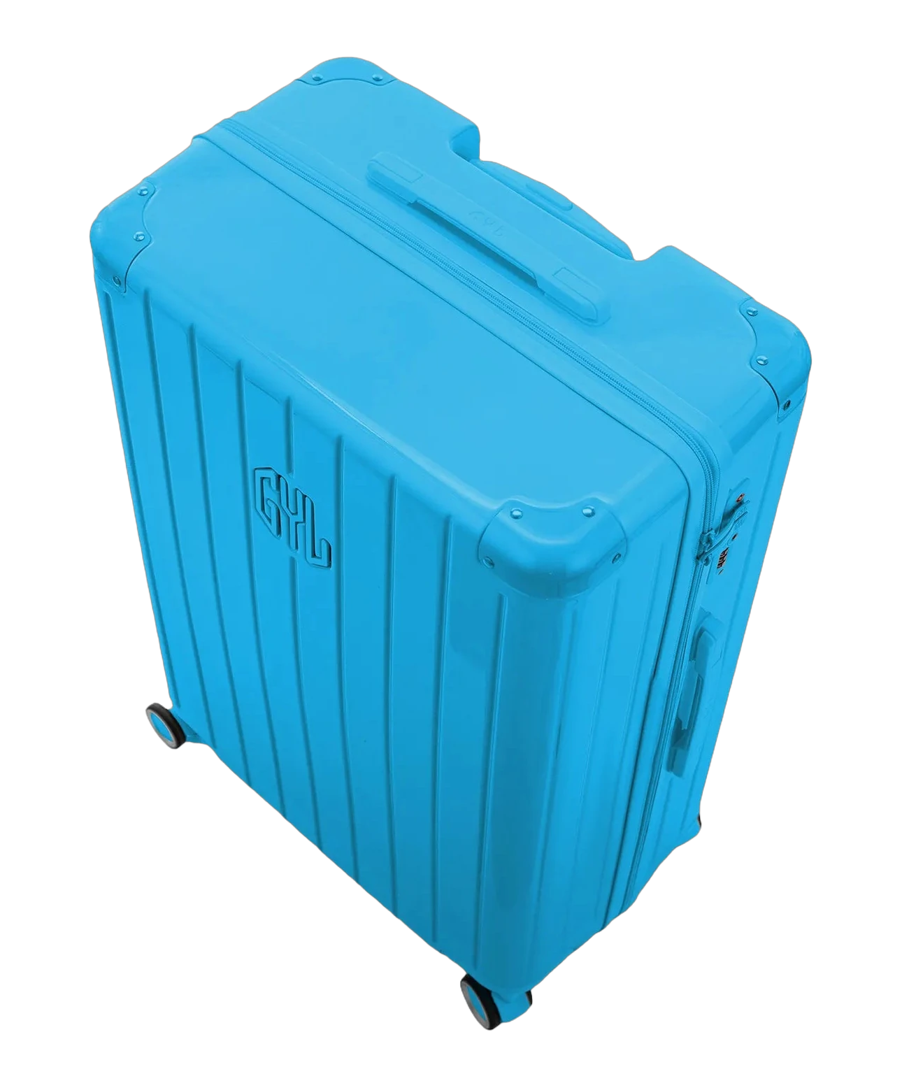 Interieur compartimente de la valise GYL Intemporelle menthe avec sangles croisees et poches filet