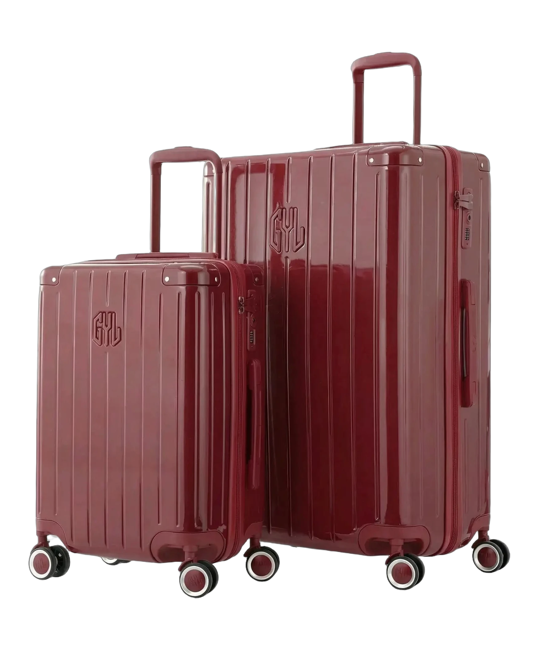 Valise rigide Intemporelle rouge fonce vue de face avec logo GYL