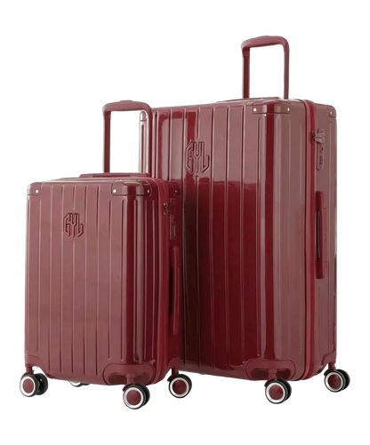 Valise rigide Intemporelle rouge fonce vue de face avec logo GYL