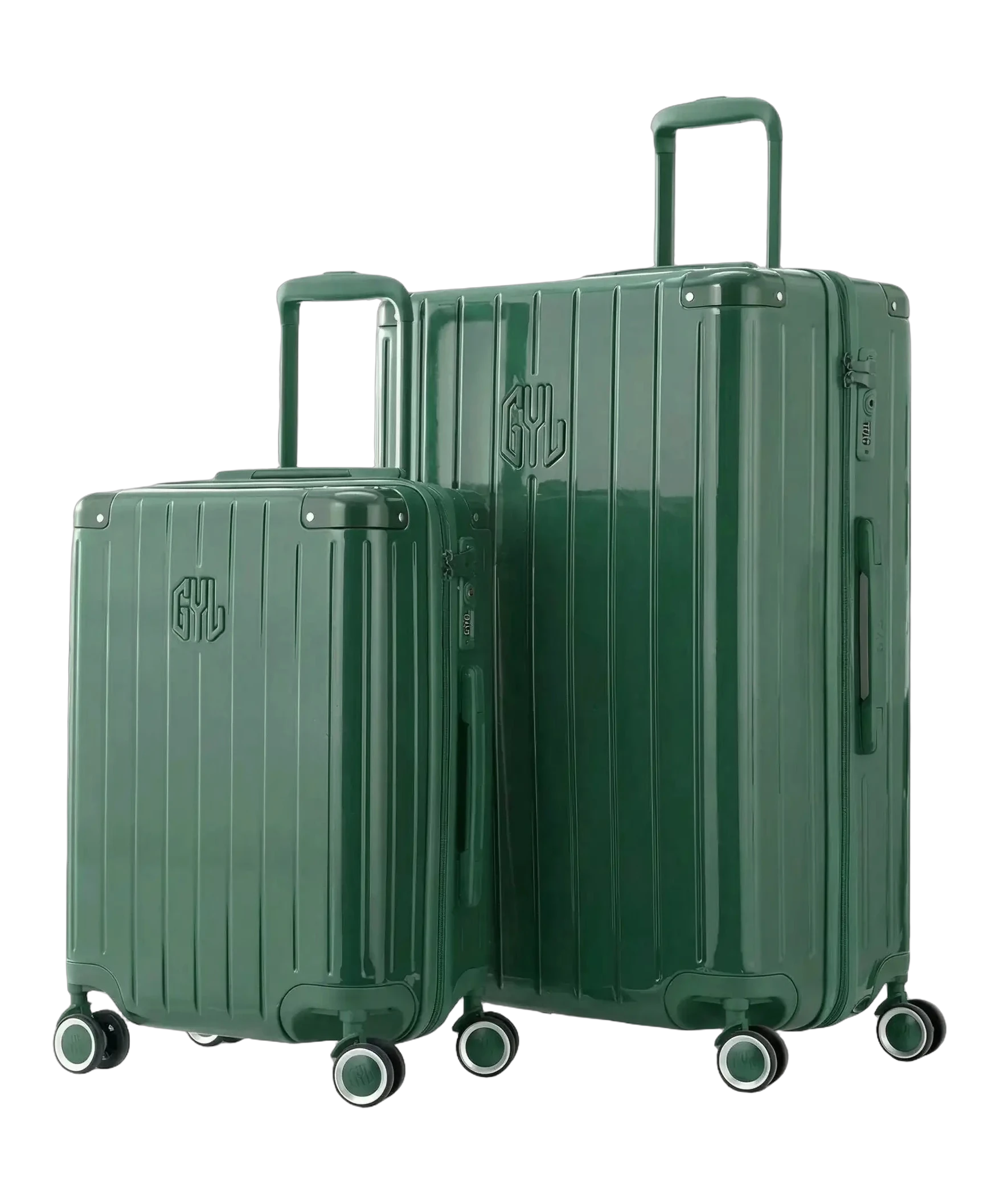 Valise rigide Intemporelle sapin vue de face avec logo GYL