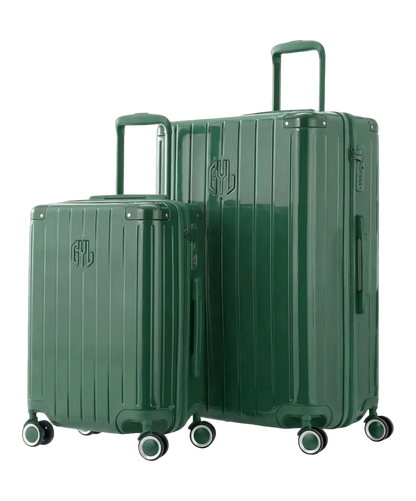 Valise rigide Intemporelle sapin vue de face avec logo GYL