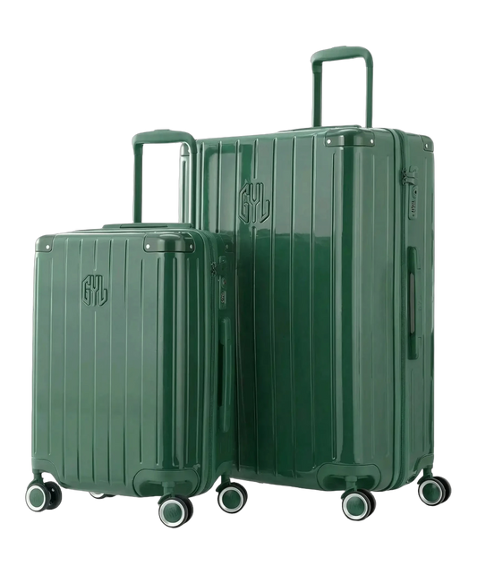 Valise rigide Intemporelle sapin vue de face avec logo GYL