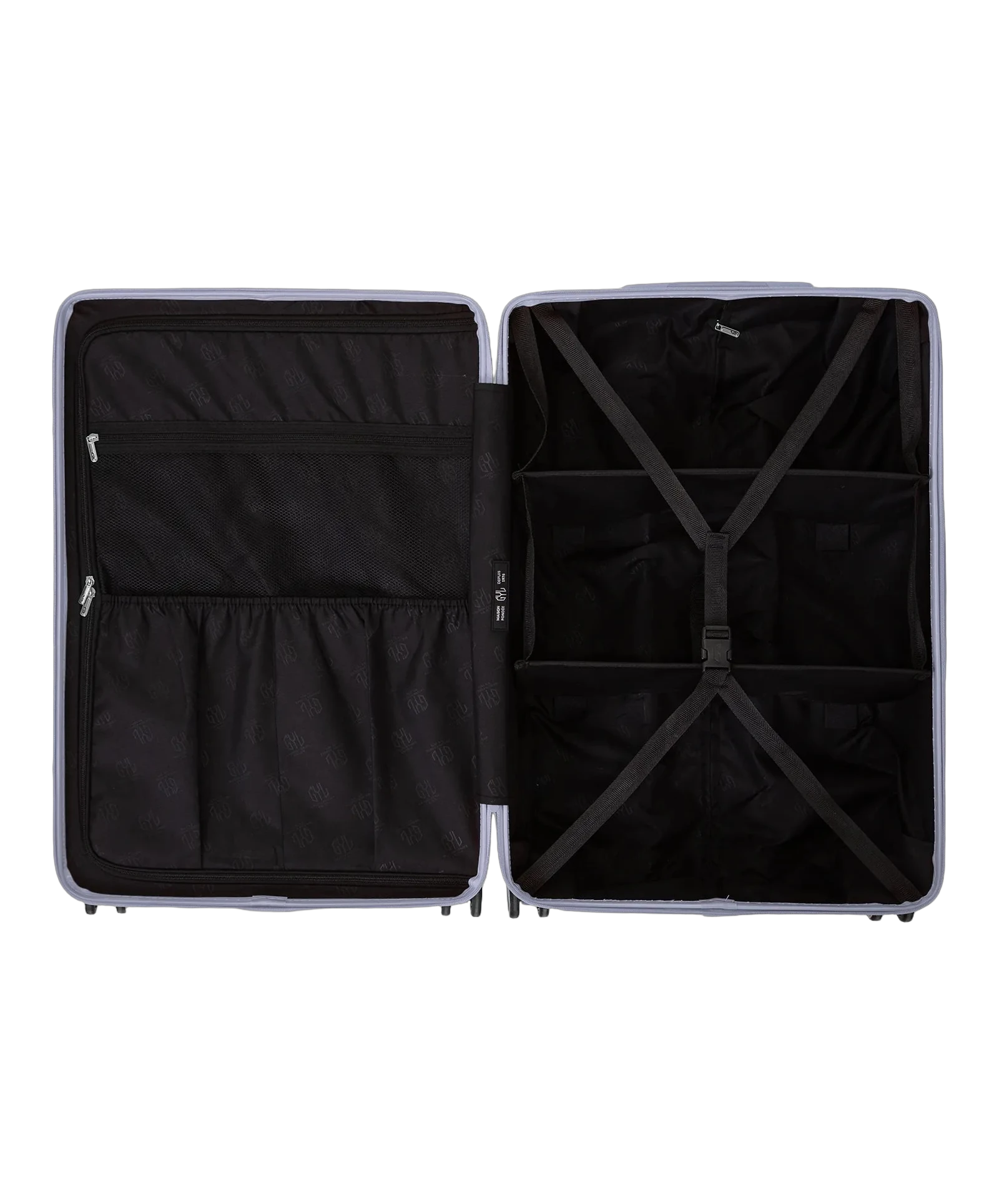Roue double 360 de la valise GYL Intemporelle argent avec gravure du logo sur le moyeu