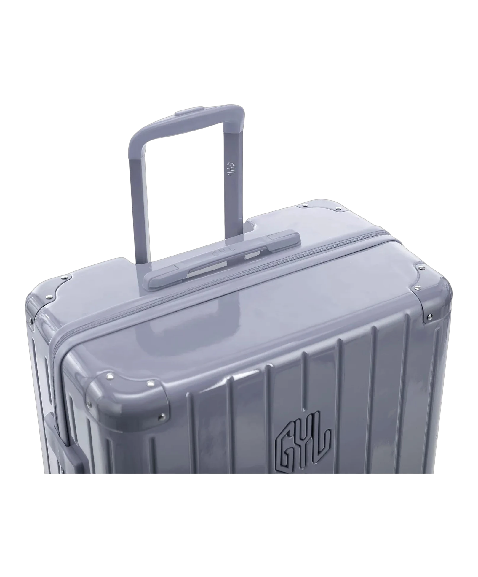 Valise rigide Intemporelle argent vue de dos avec poignees integrees et roulettes pivotantes GYL