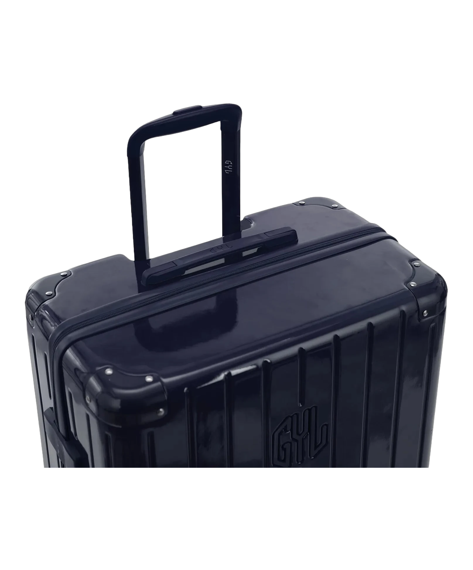 Valise rigide Intemporelle marine vue de dos avec poignees integrees et roulettes pivotantes GYL