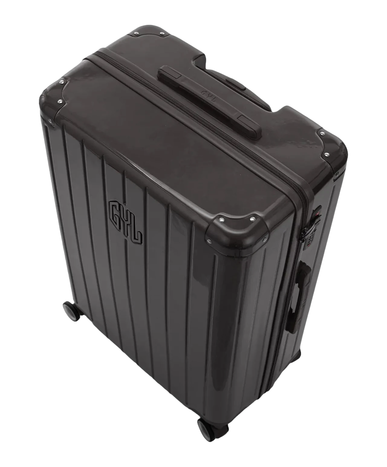 Poignee trolley telescopique GYL deployee sur la valise Intemporelle noir grande taille