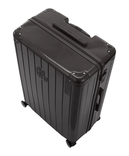 Poignee trolley telescopique GYL deployee sur la valise Intemporelle noir grande taille