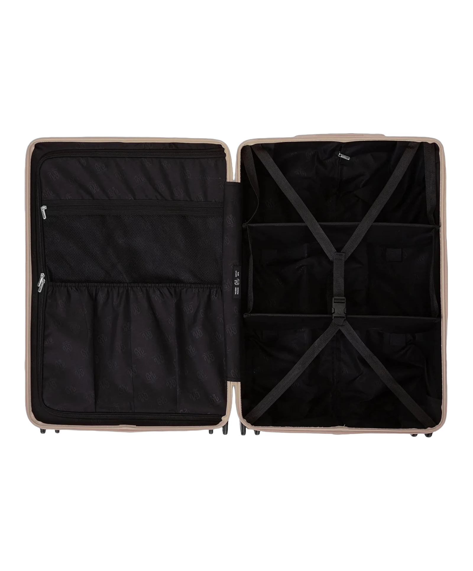 Roue double 360 de la valise GYL Intemporelle sable avec gravure du logo sur le moyeu