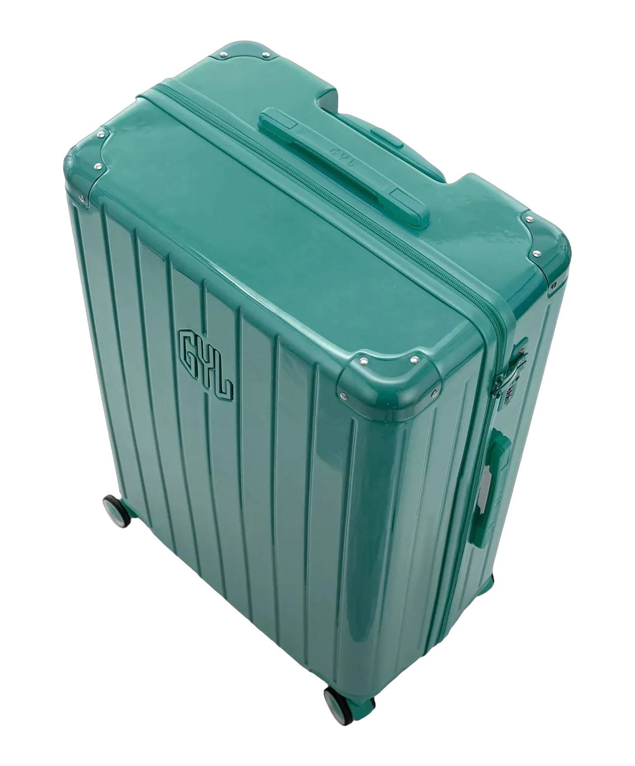 Poignee trolley telescopique GYL deployee sur la valise Intemporelle vert pomme grande taille