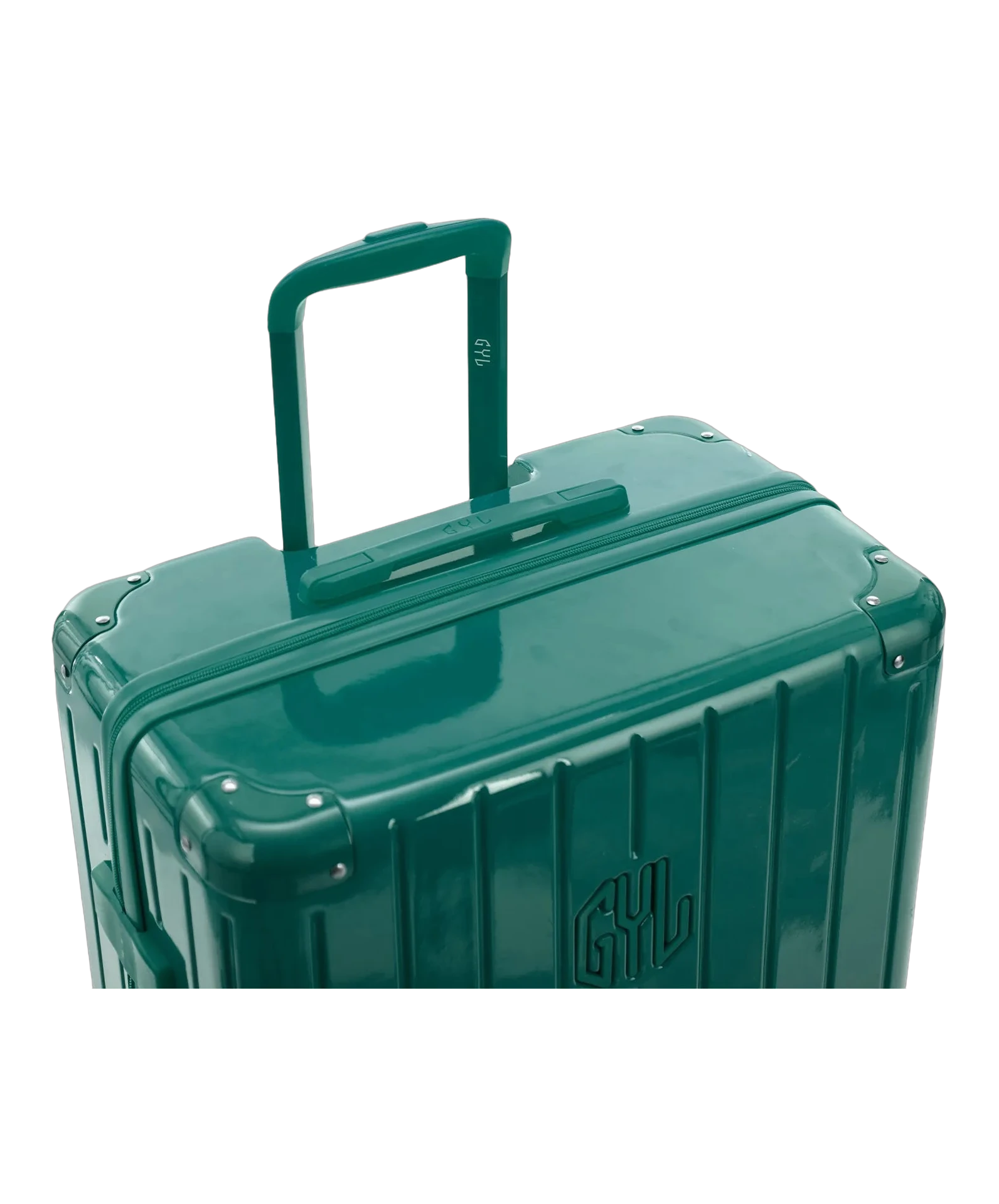 Valise rigide Intemporelle vert pomme vue de dos avec poignees integrees et roulettes pivotantes GYL