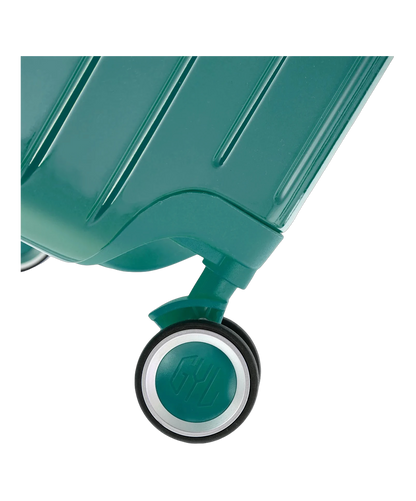 Interieur compartimente de la valise GYL Intemporelle vert pomme avec sangles croisees et poches filet