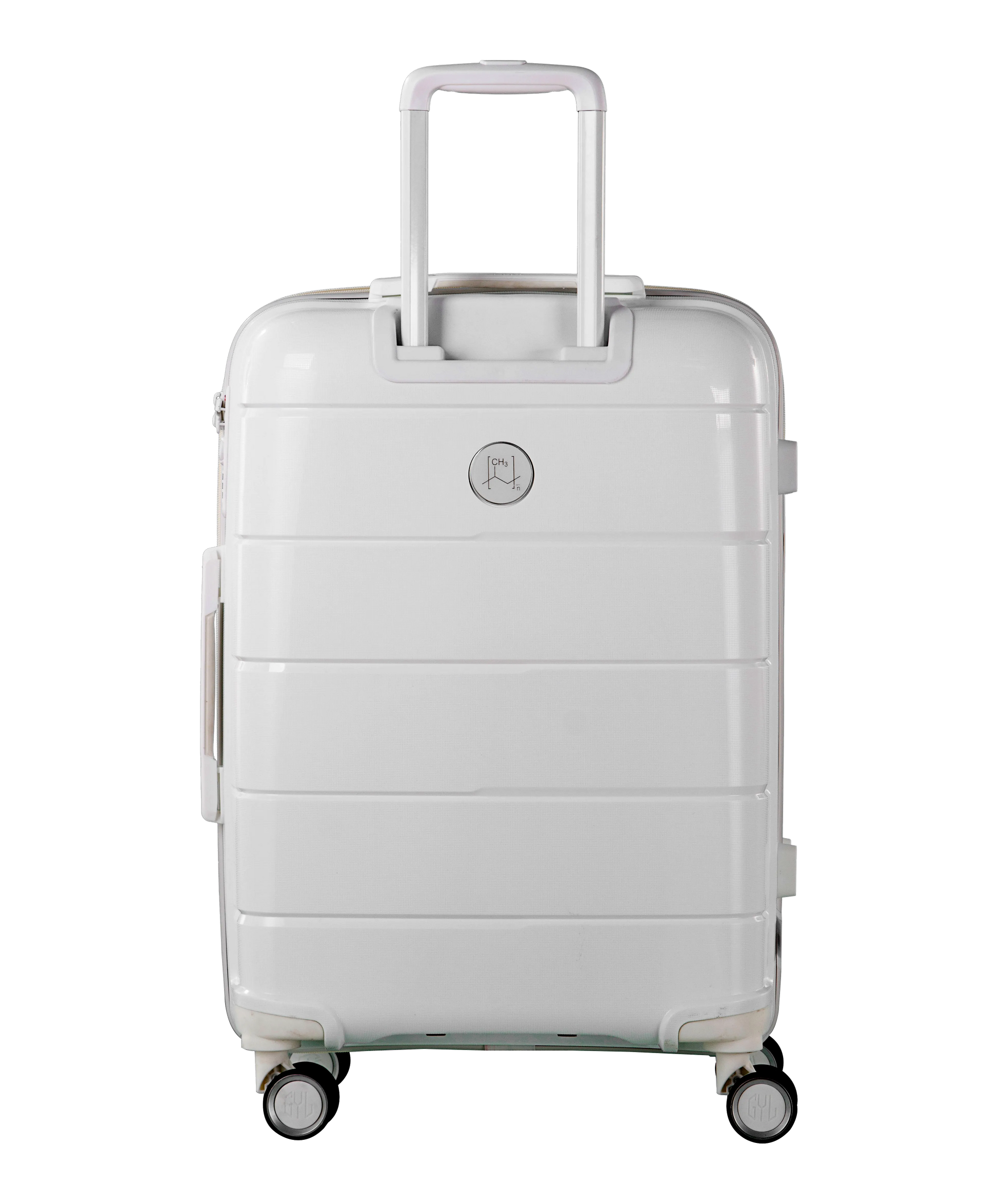 Valise Citadine en polypropylene semaine 65 cm coloris blanc dos arriere avec logo GYL