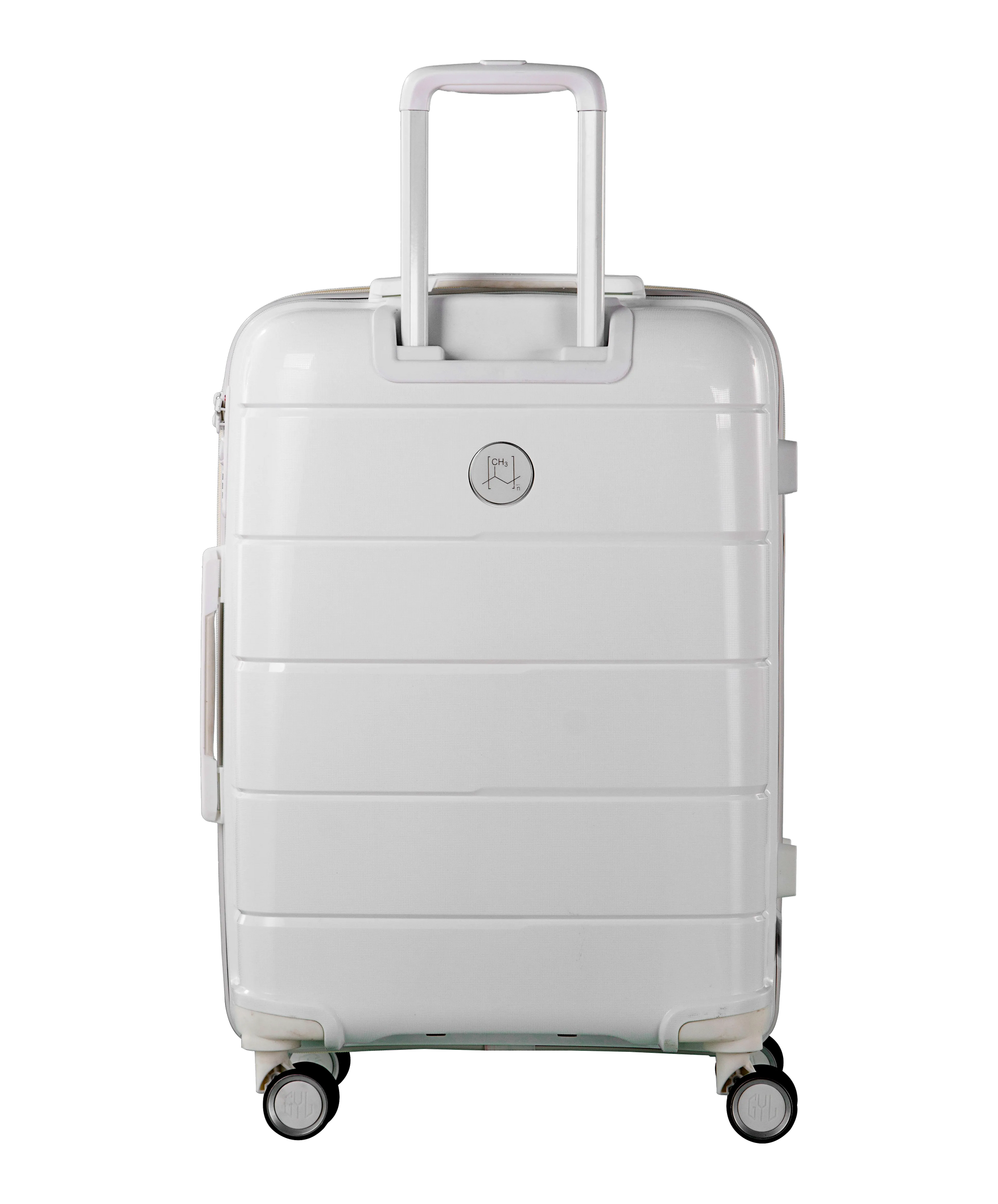 Valise Citadine en polypropylene semaine 65 cm coloris blanc dos arriere avec logo GYL