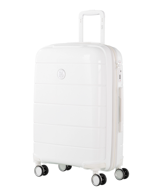 Valise Citadine en polypropylene semaine 65 cm coloris blanc vue trois quarts avec logo GYL