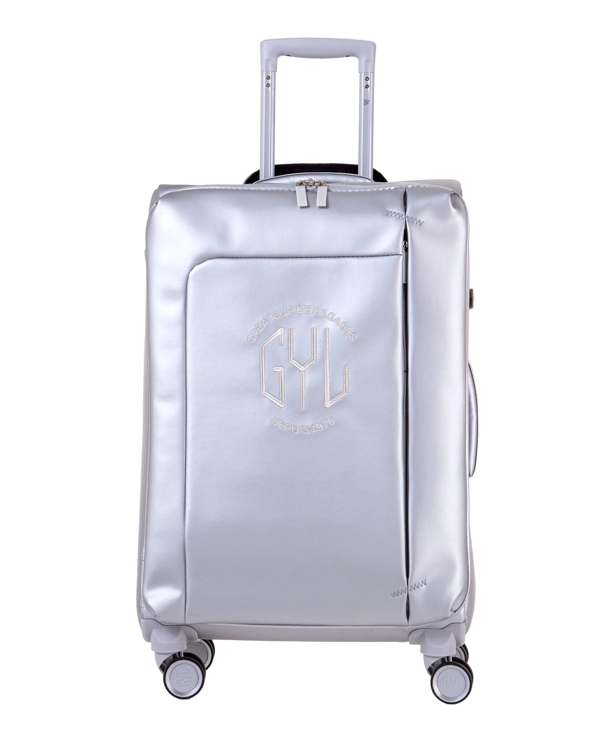 Valise Evasion GYL souple semaine 65 cm coloris argent vue de face avec logo GYL
