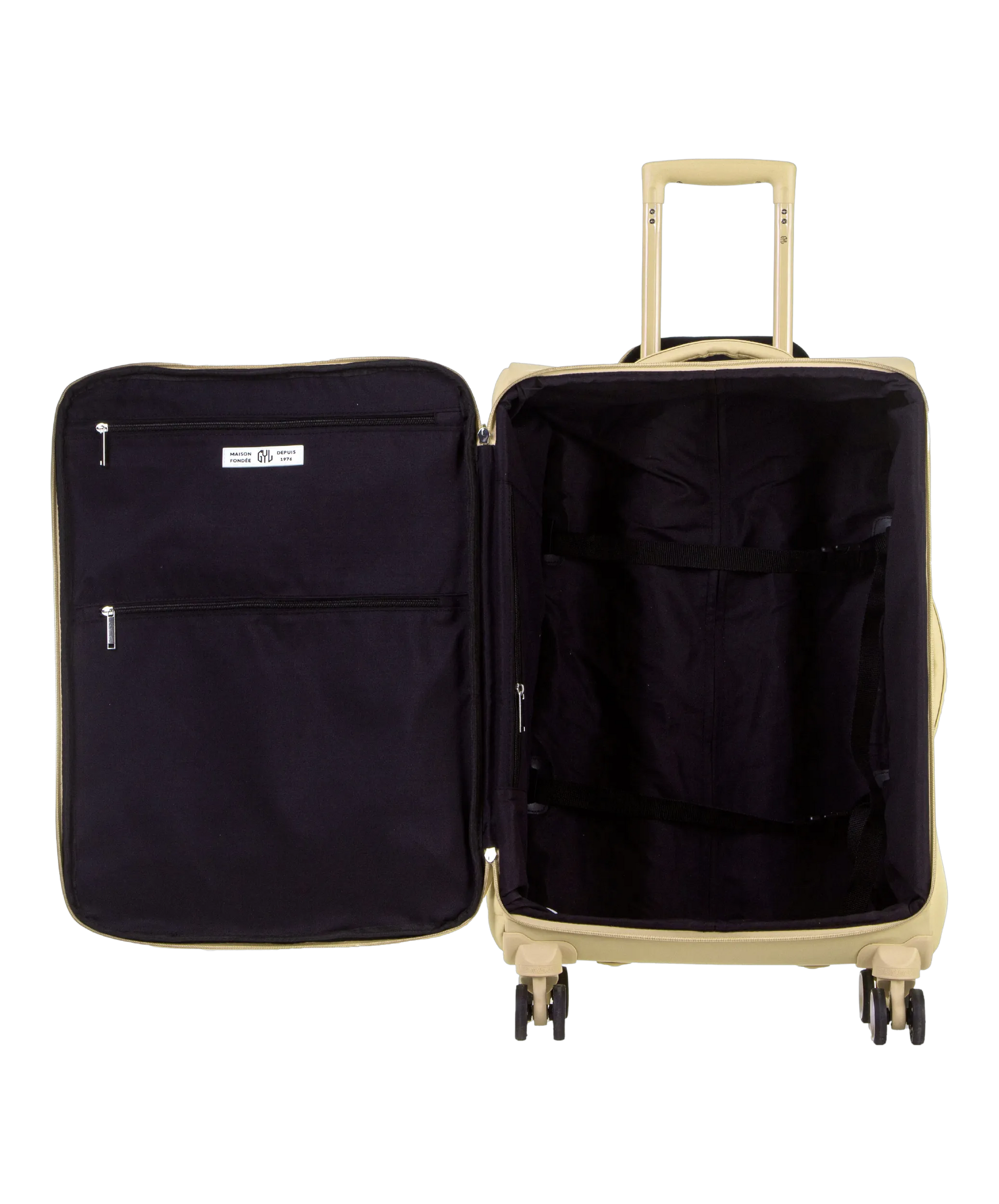 Valise Evasion GYL souple semaine 65 cm coloris champagne interieur ouvert avec compartiments