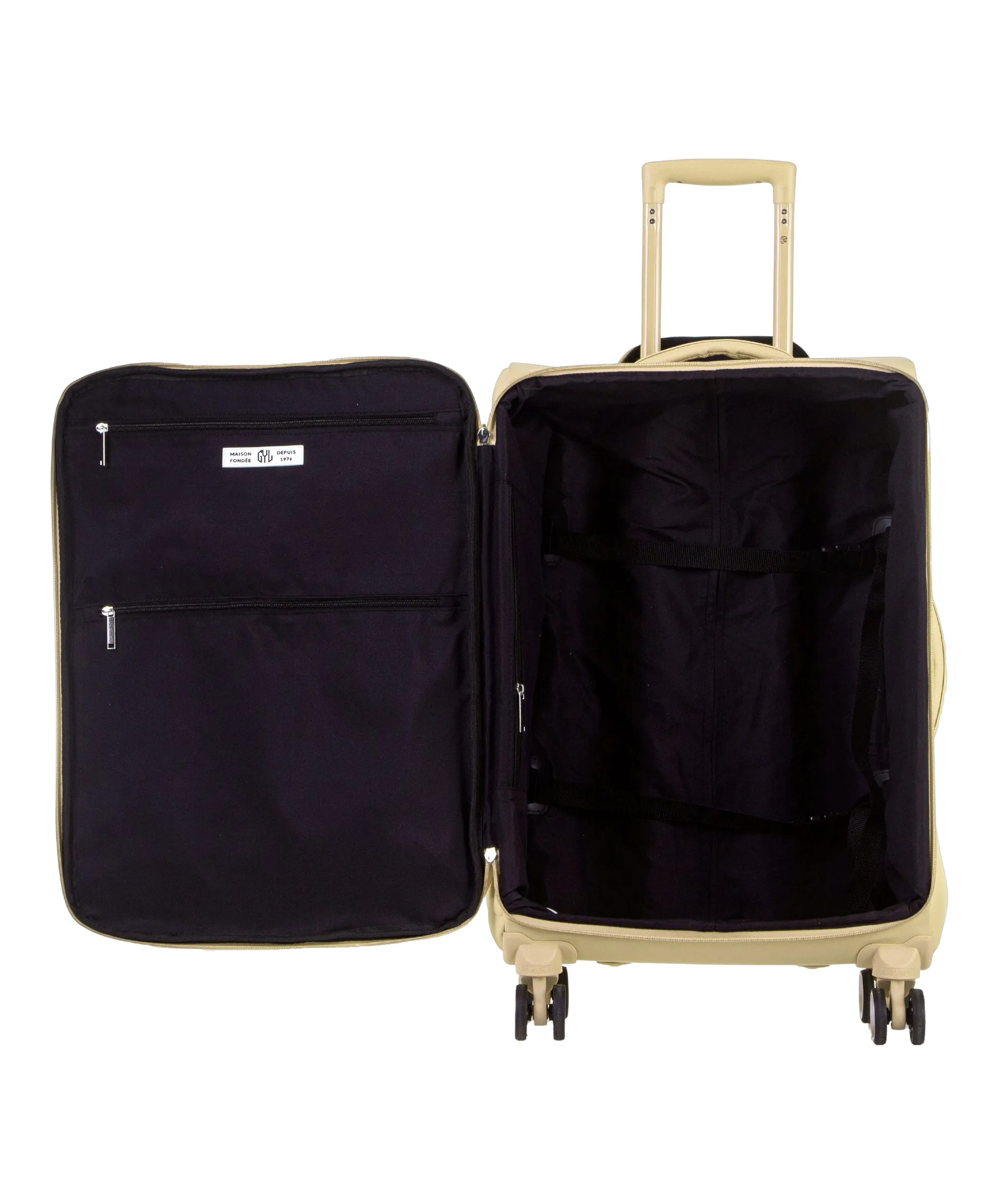 Valise Evasion GYL souple semaine 65 cm coloris champagne interieur ouvert avec compartiments