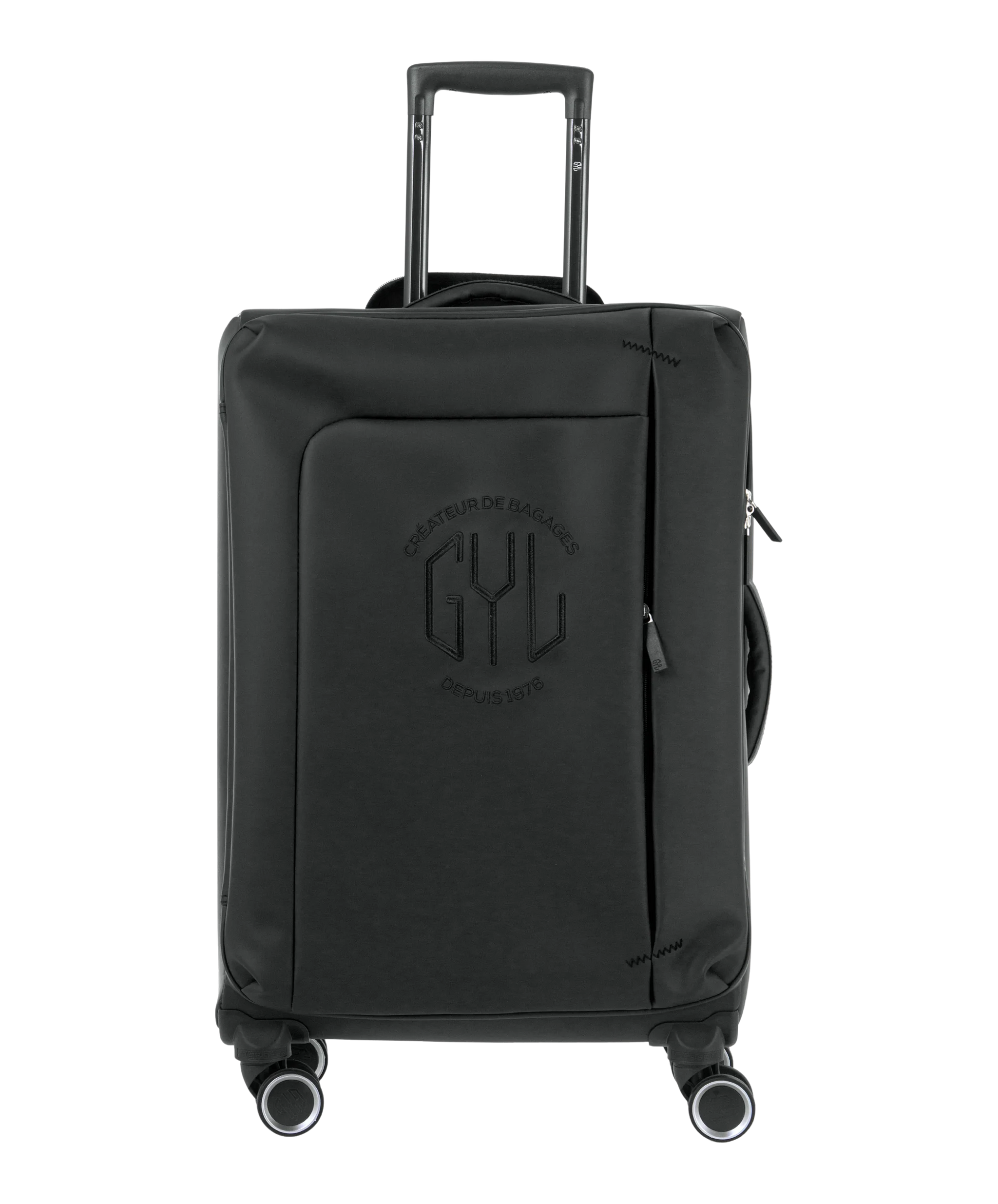 Valise Evasion GYL souple semaine 65 cm coloris noir vue de face avec logo GYL