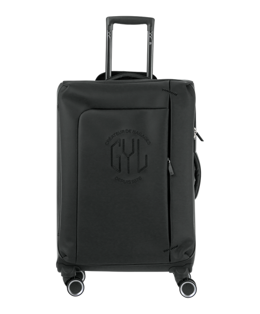Valise Evasion GYL souple semaine 65 cm coloris noir vue de face avec logo GYL