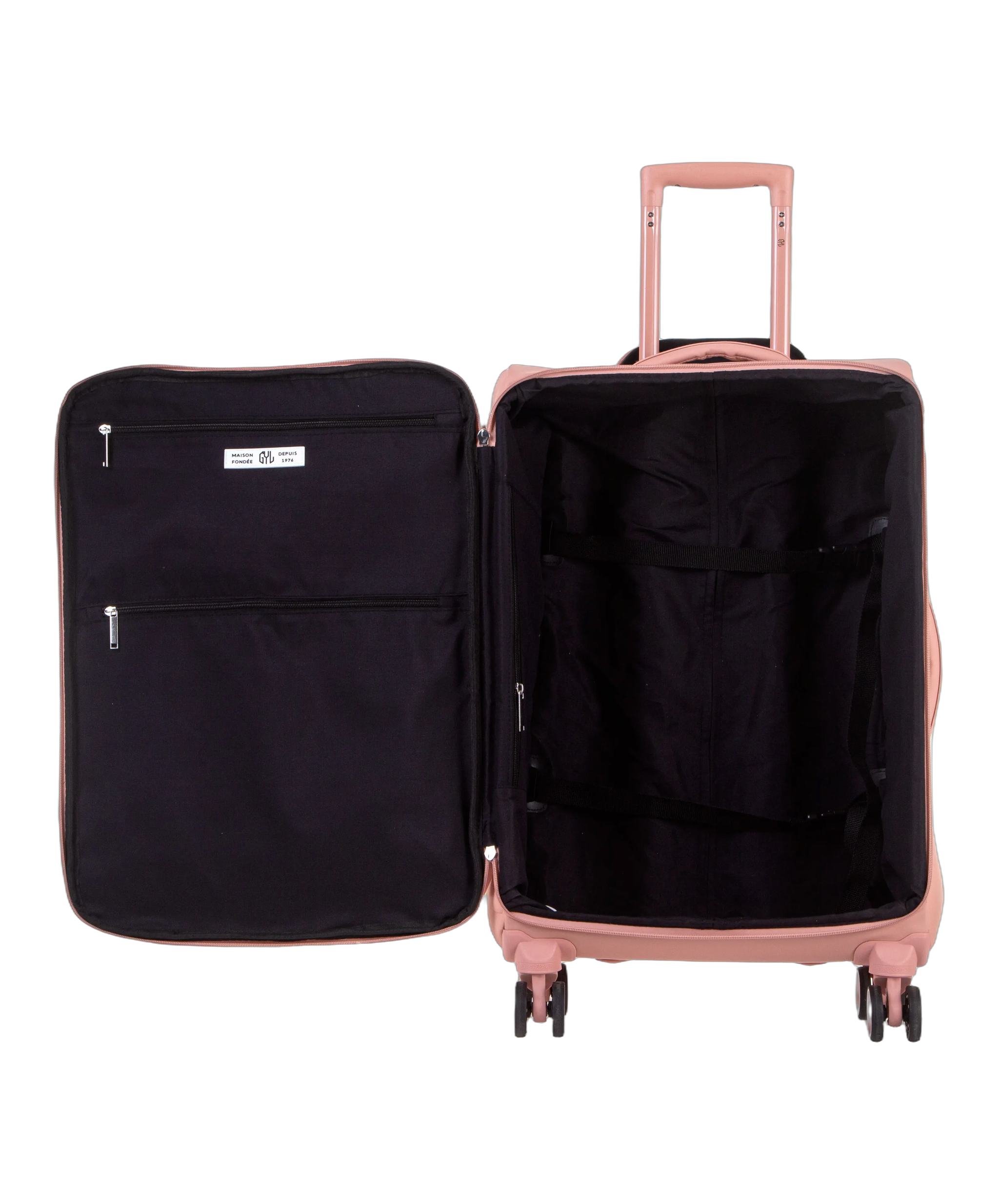 Valise Evasion GYL souple semaine 65 cm coloris rose gold interieur ouvert avec compartiments