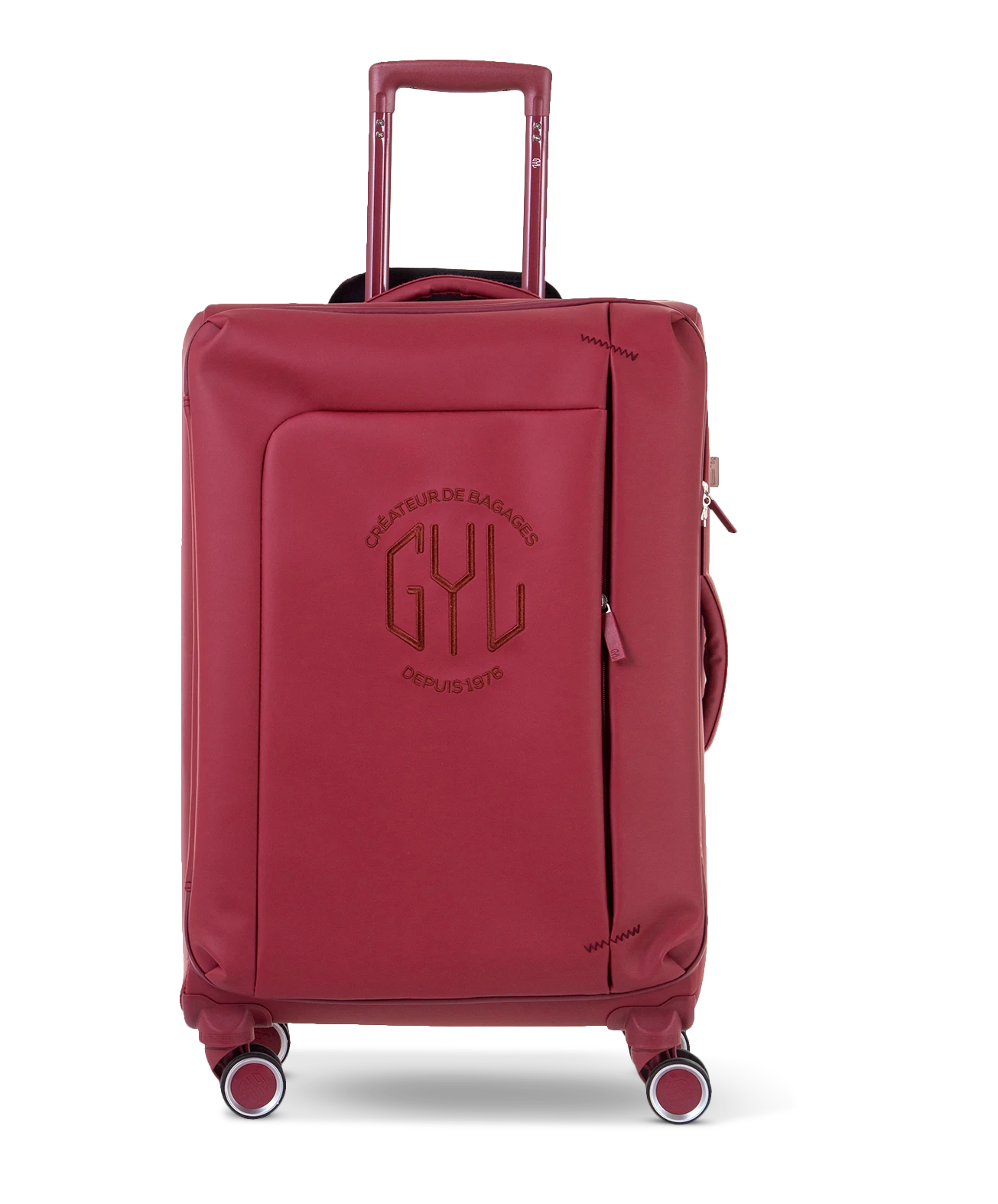 Valise souple Évasion en polyuréthane imperméable semaine 65 cm coloris rouge foncé vue de face avec logo GYL embossé