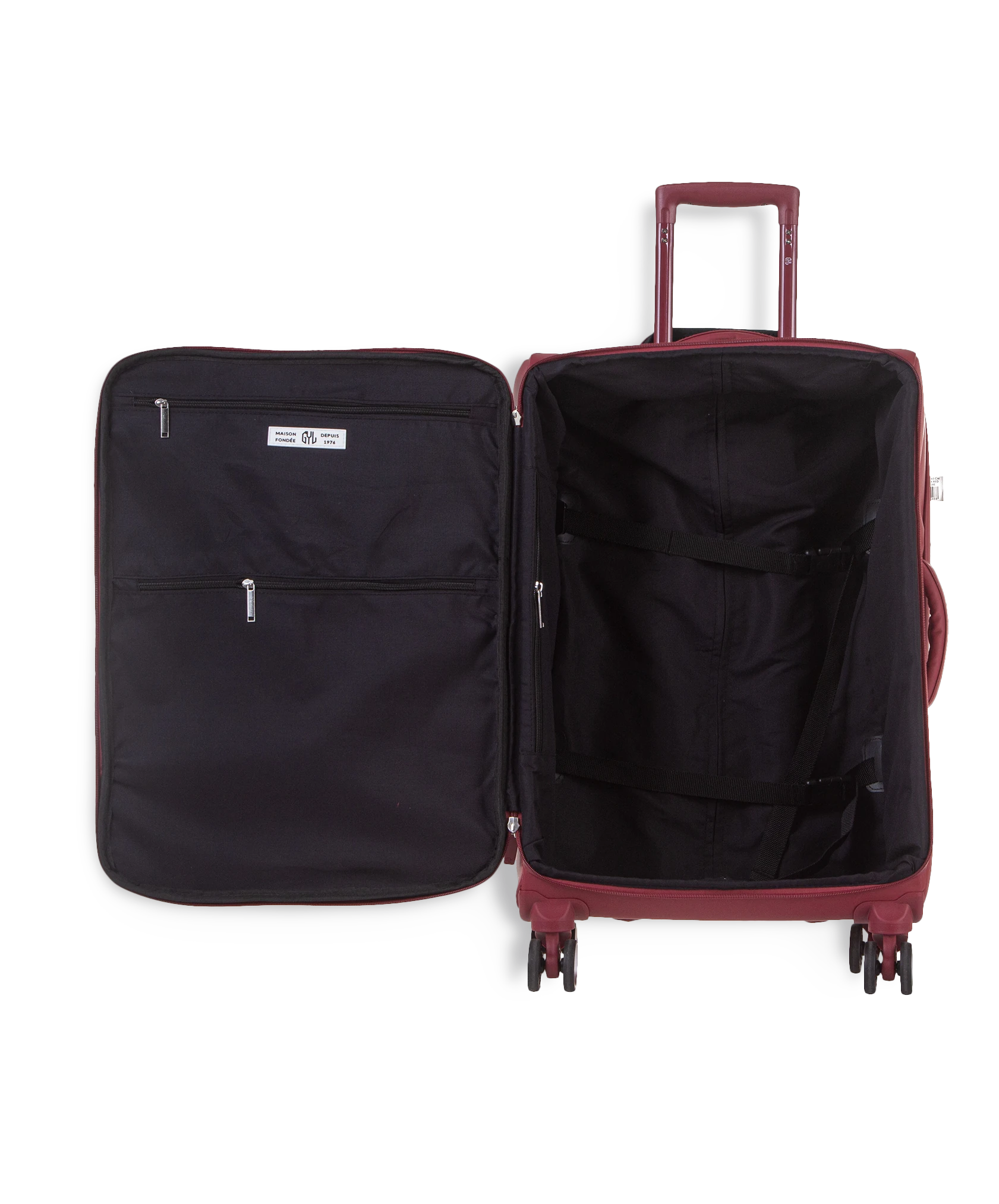 Valise souple Évasion en polyuréthane imperméable semaine 65 cm coloris rouge foncé intérieur ouvert avec compartiments zippés