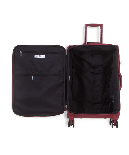 Valise souple Évasion en polyuréthane imperméable semaine 65 cm coloris rouge foncé intérieur ouvert avec compartiments zippés