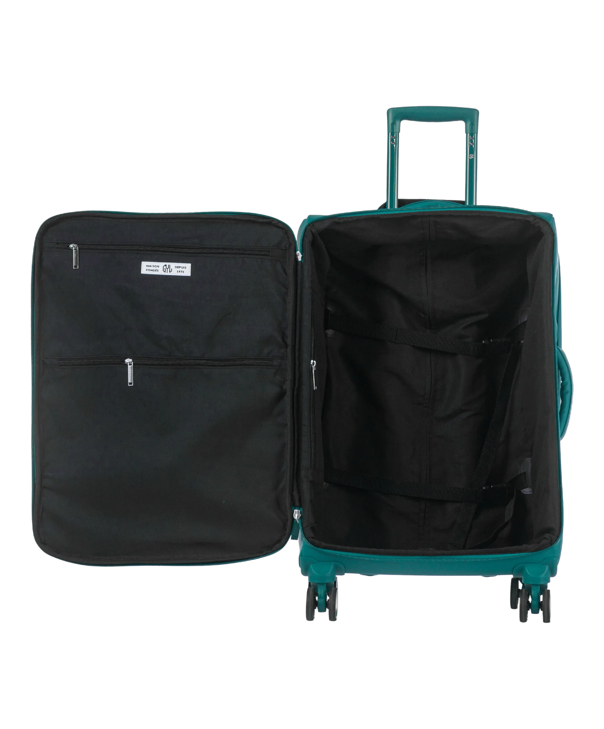 Valise Evasion GYL souple semaine 65 cm coloris sapin interieur ouvert avec compartiments