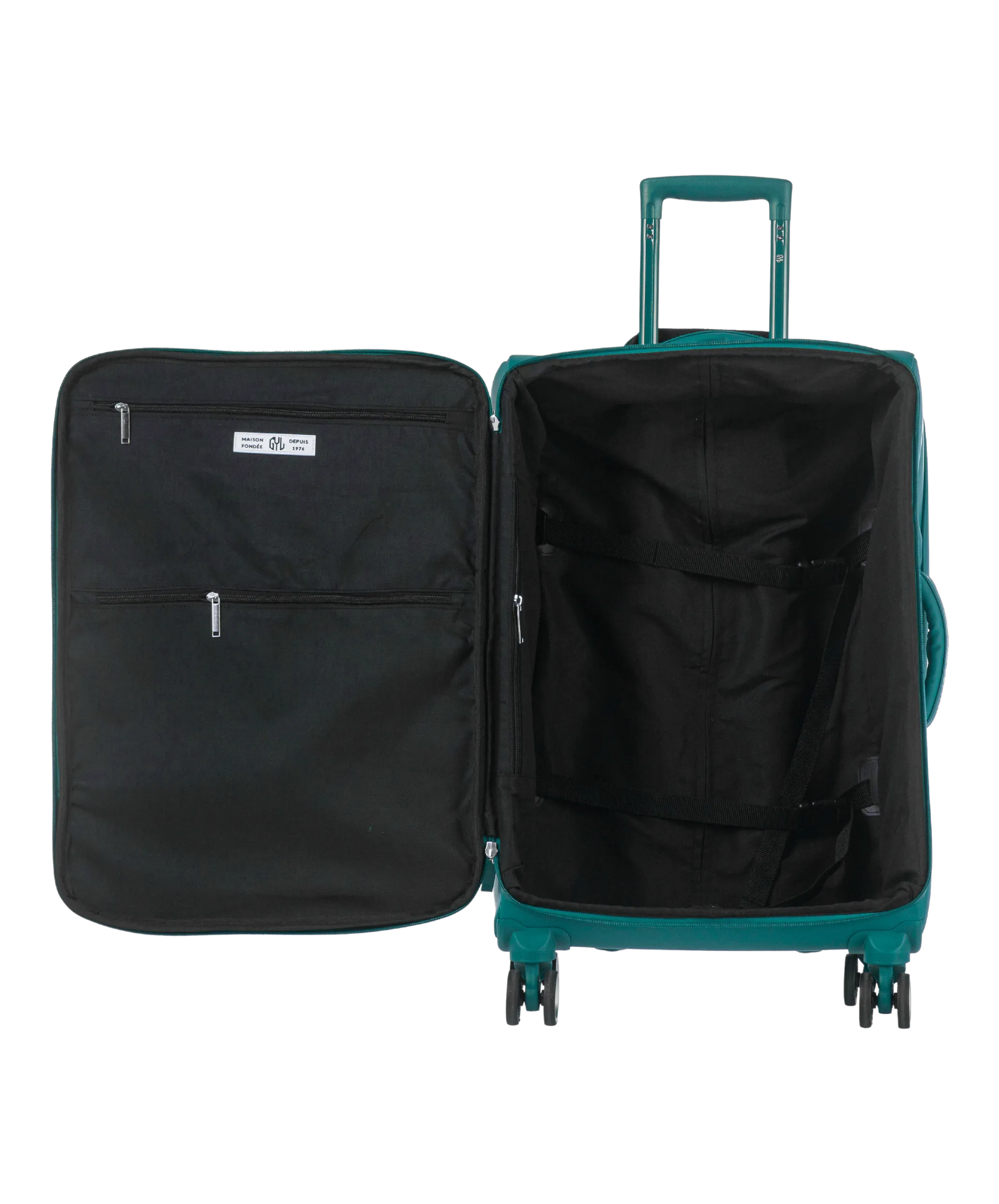 Valise Evasion GYL souple semaine 65 cm coloris sapin interieur ouvert avec compartiments