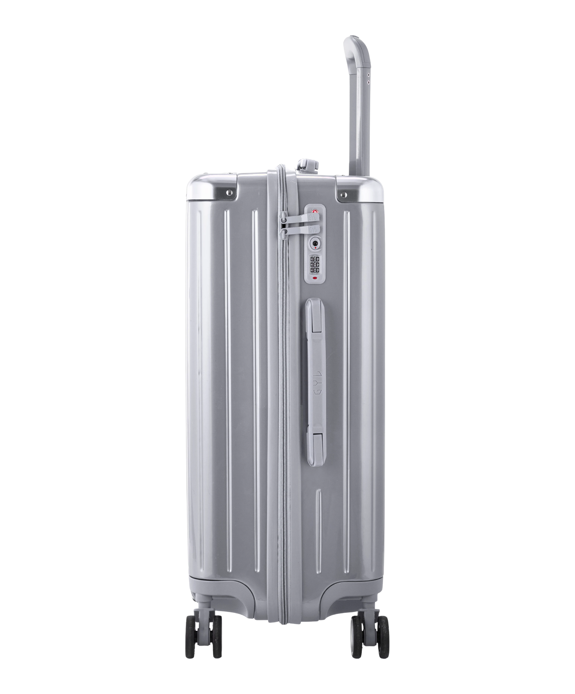 Valise Intemporelle en polycarbonate semaine 65 cm coloris argent vue de profil avec serrure TSA integree