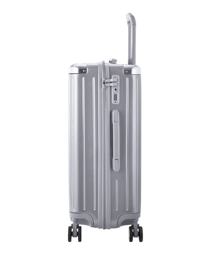 Valise Intemporelle en polycarbonate semaine 65 cm coloris argent vue de profil avec serrure TSA integree