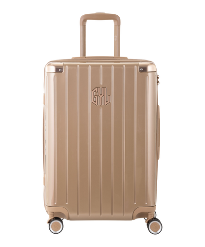 Valise Intemporelle en polycarbonate semaine 65 cm coloris champagne vue de face avec logo GYL
