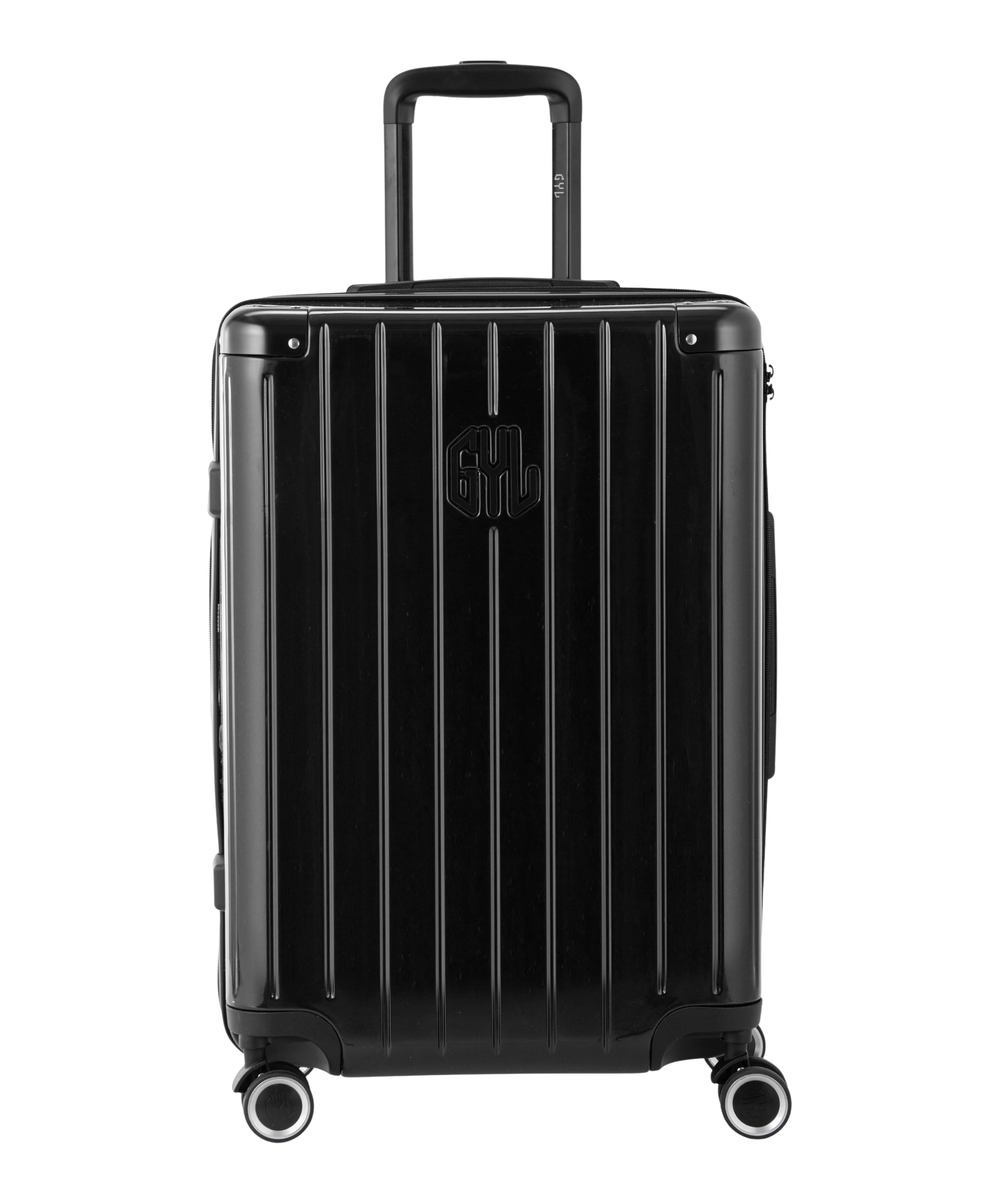 Valise Intemporelle en polycarbonate semaine 65 cm coloris noire vue de face avec logo GYL