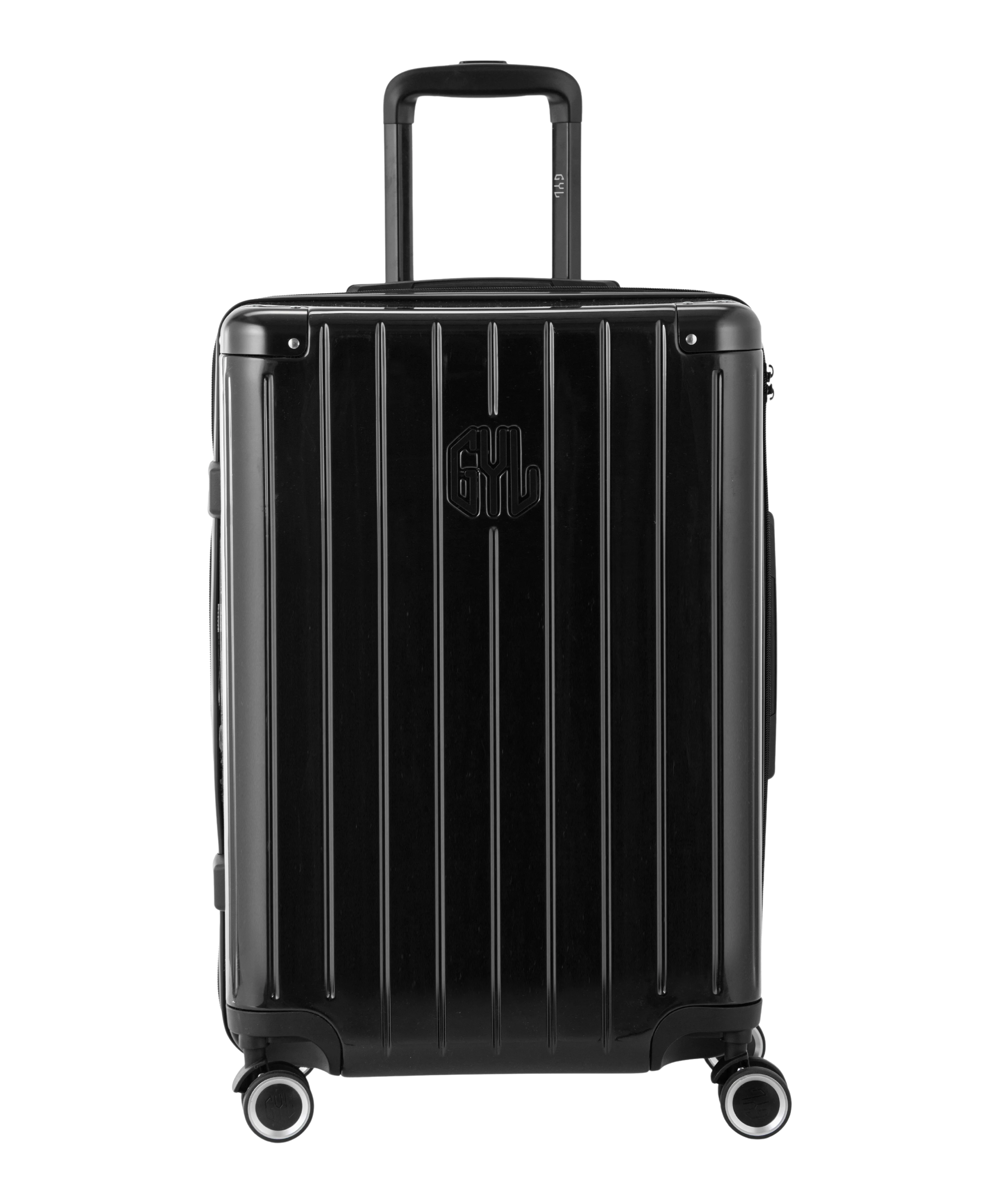 Valise Intemporelle en polycarbonate semaine 65 cm coloris noire vue de face avec logo GYL
