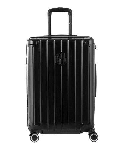 Valise Intemporelle en polycarbonate semaine 65 cm coloris noire vue de face avec logo GYL