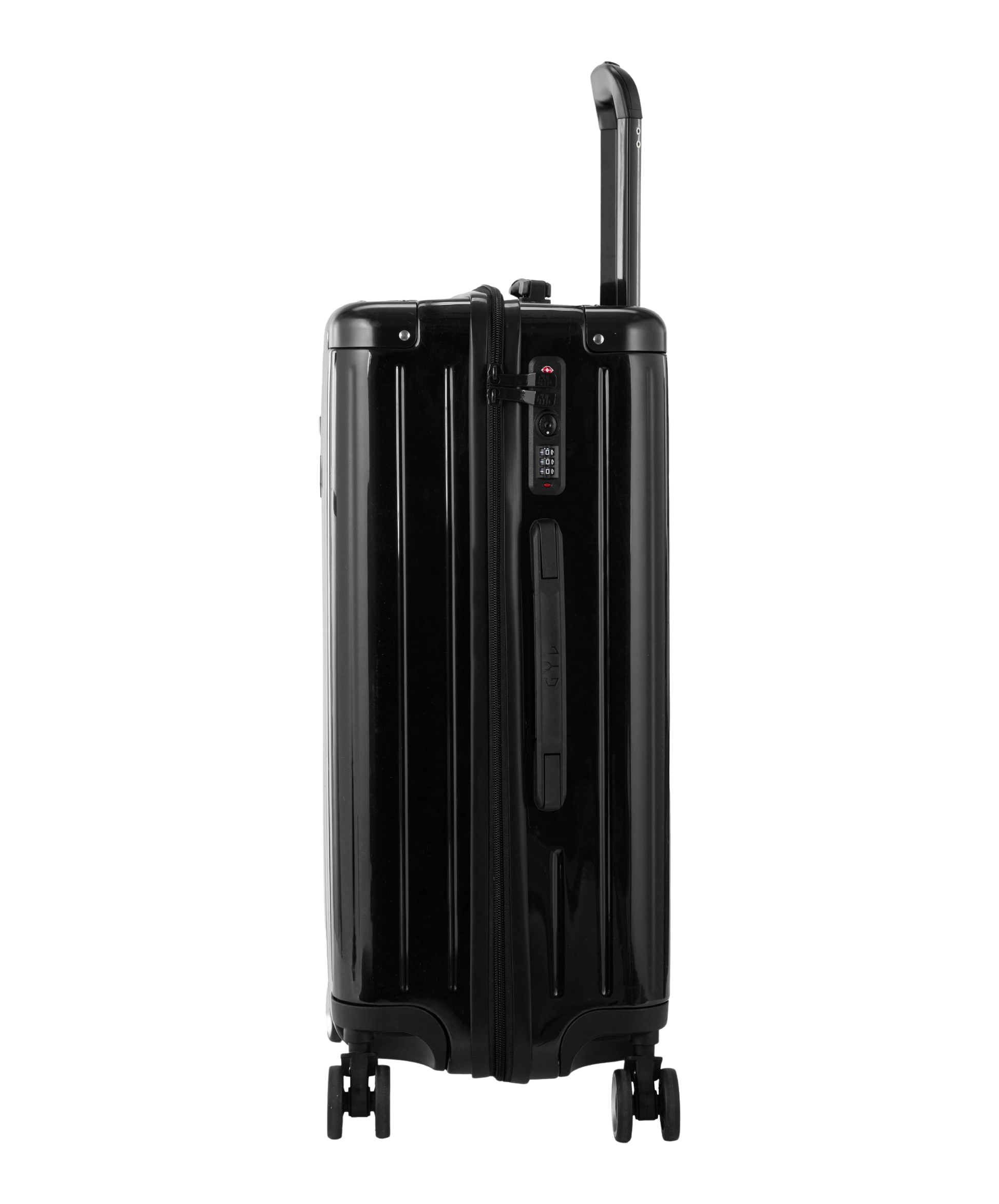 Valise Intemporelle en polycarbonate semaine 65 cm coloris noire vue de profil avec serrure TSA integree