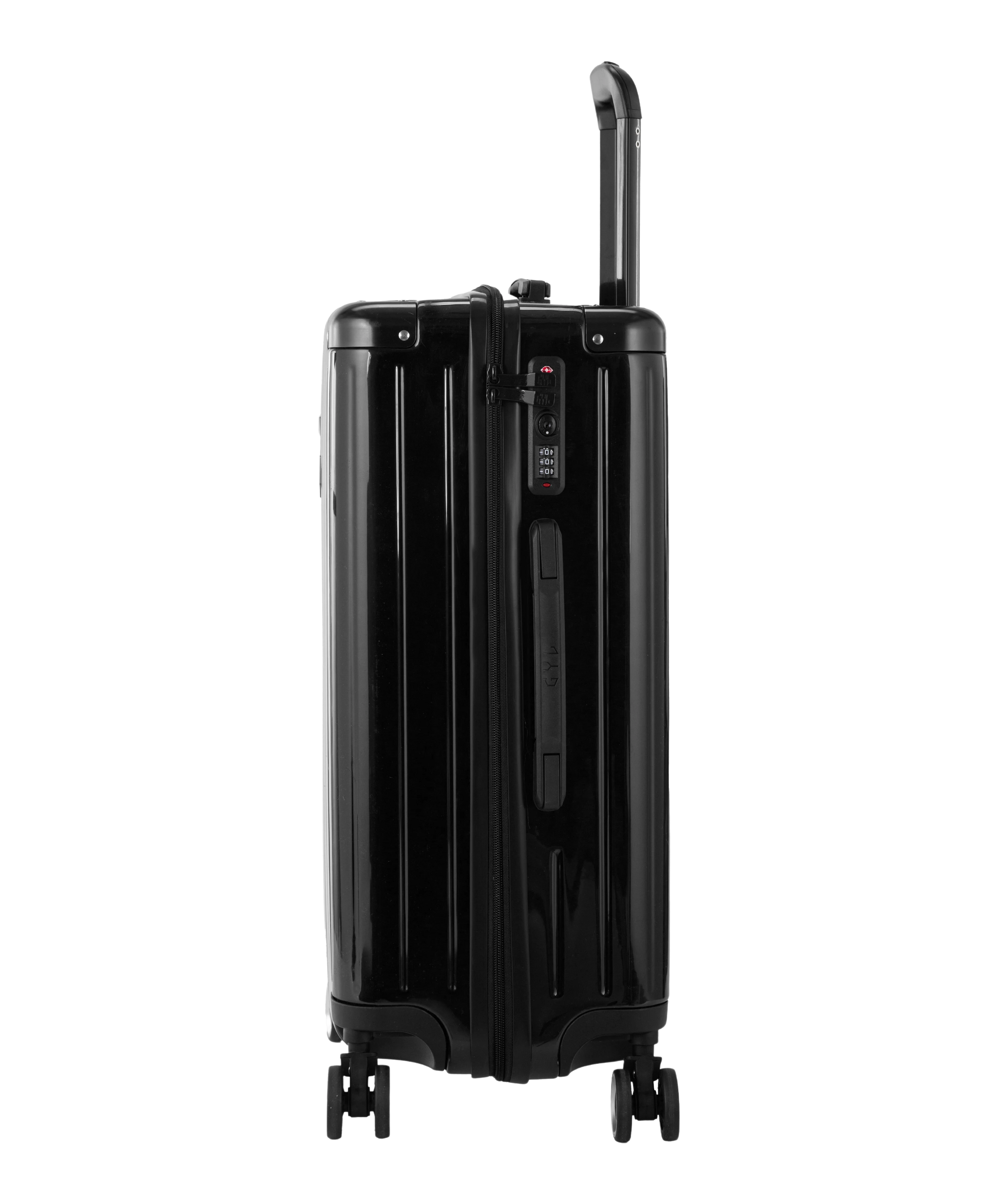 Valise Intemporelle en polycarbonate semaine 65 cm coloris noire vue de profil avec serrure TSA integree