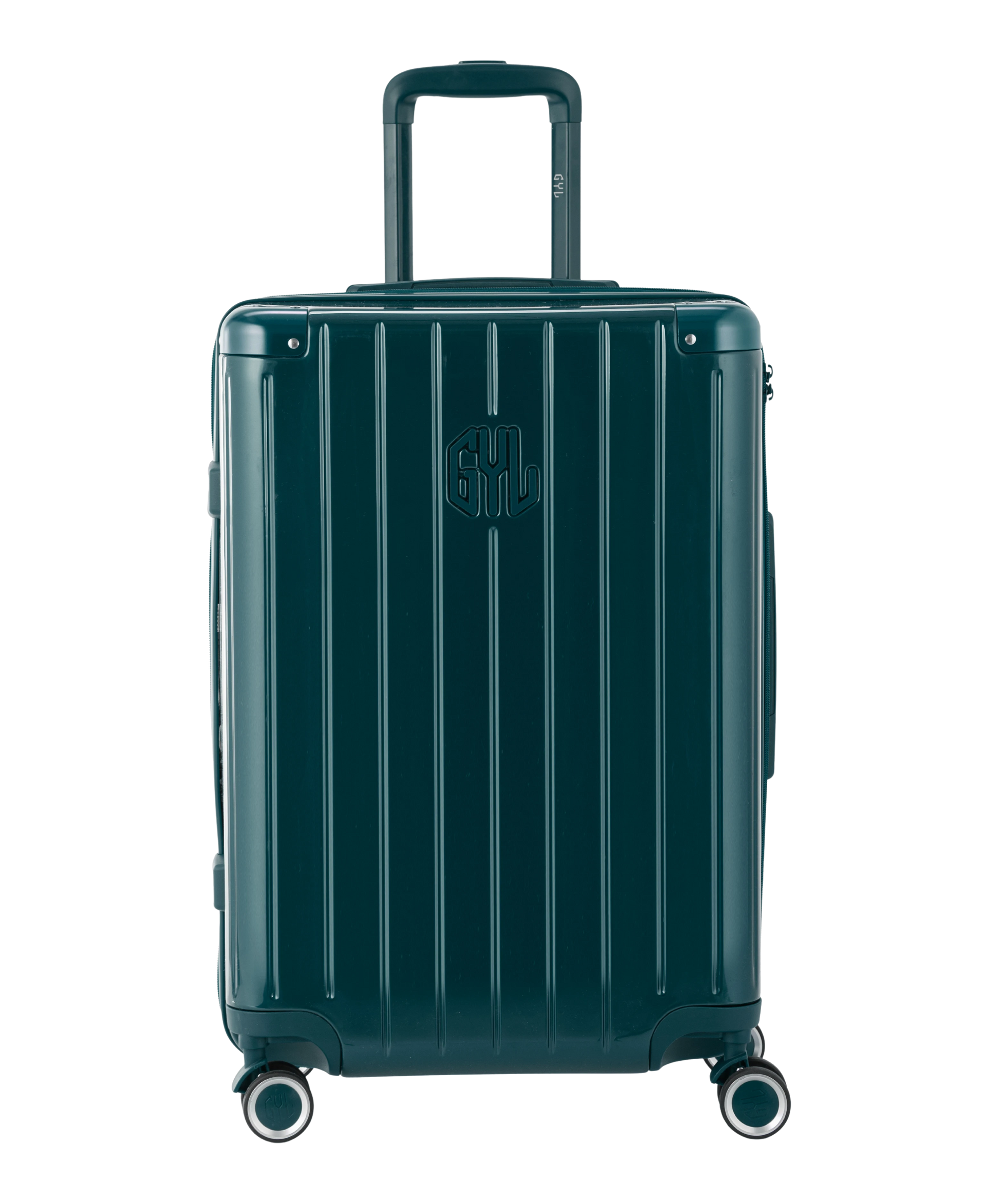 Valise Intemporelle en polycarbonate semaine 65 cm coloris vert sapin vue de face avec logo GYL