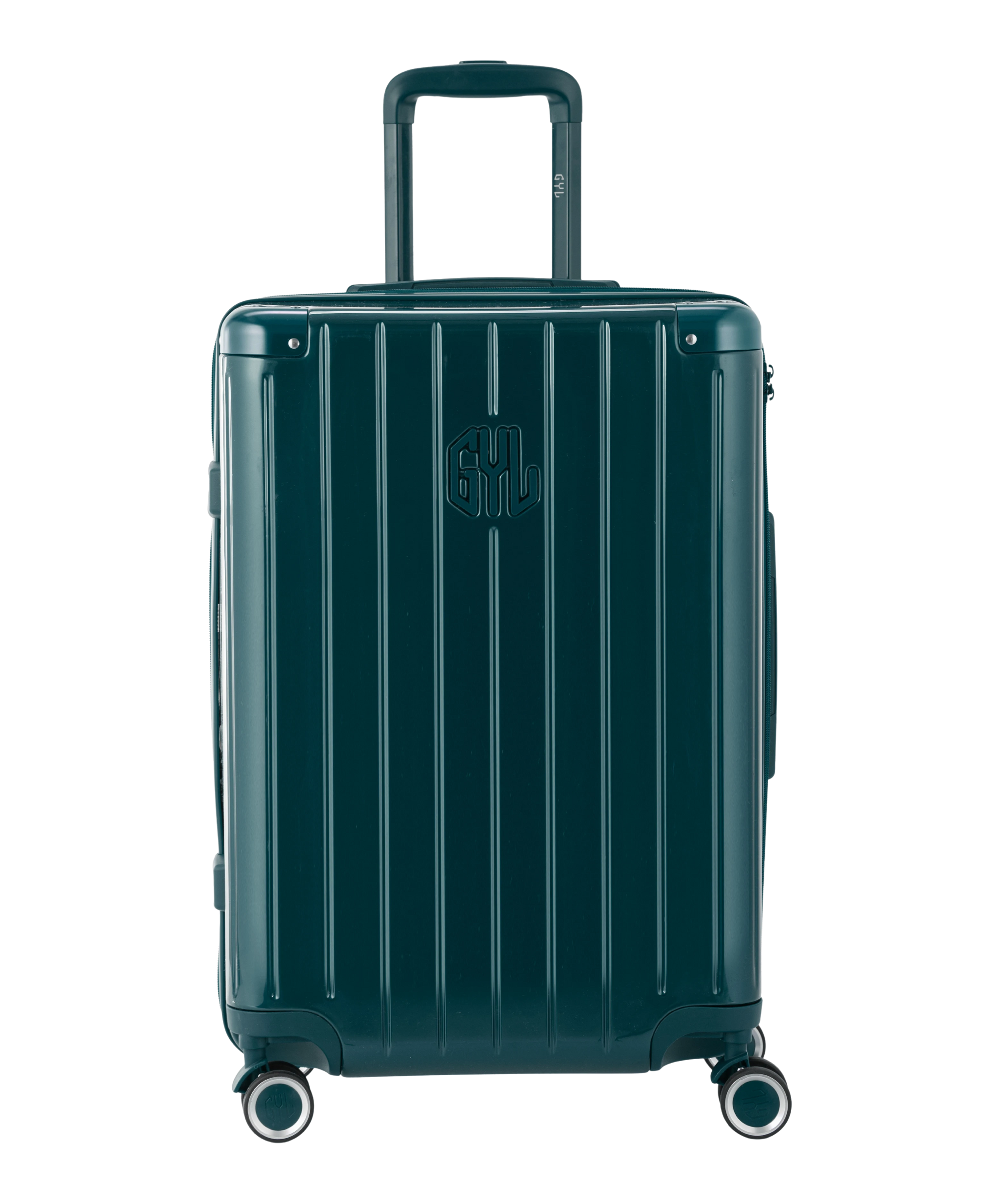 Valise Intemporelle en polycarbonate semaine 65 cm coloris vert sapin vue de face avec logo GYL