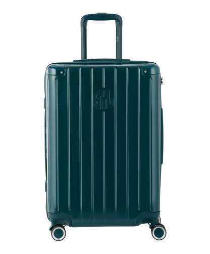 Valise Intemporelle en polycarbonate semaine 65 cm coloris vert sapin vue de face avec logo GYL