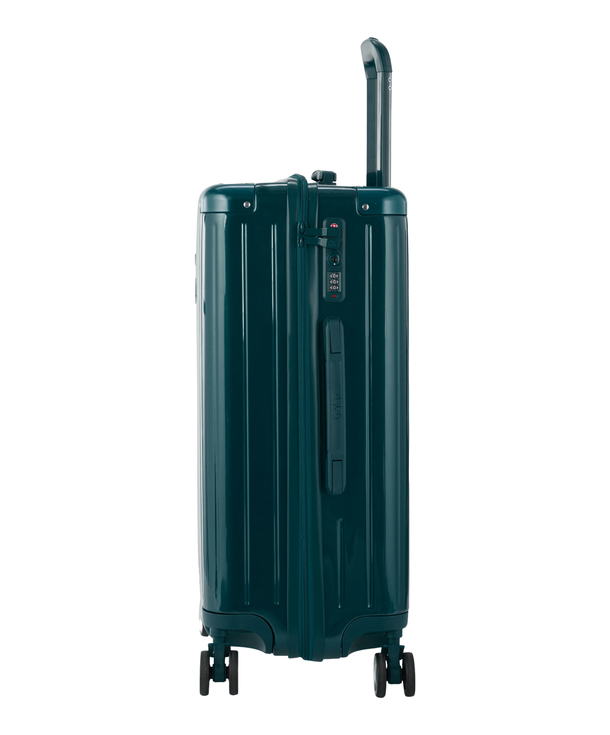 Valise Intemporelle en polycarbonate semaine 65 cm coloris vert sapin vue de profil avec serrure TSA integree