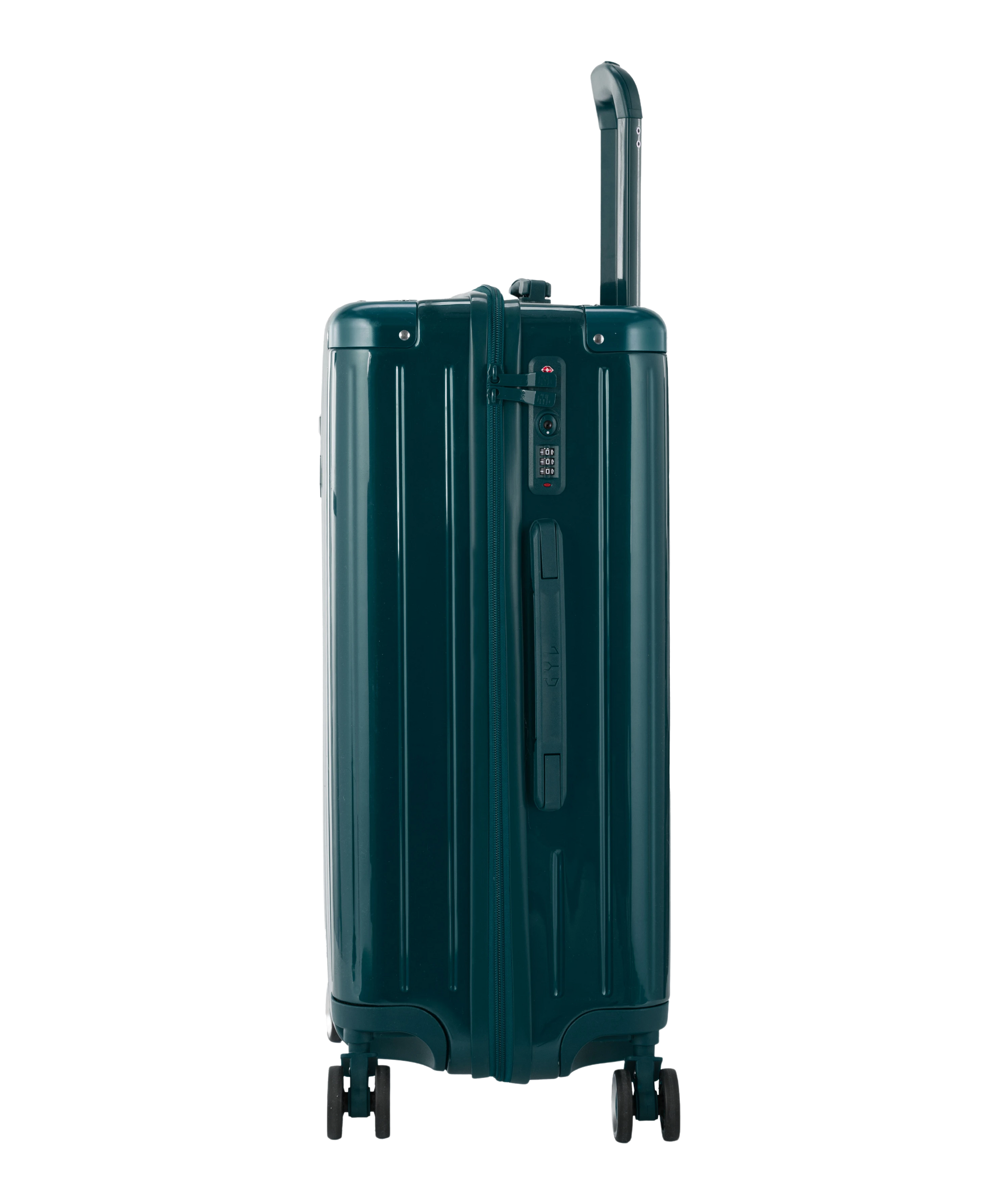 Valise Intemporelle en polycarbonate semaine 65 cm coloris vert sapin vue de profil avec serrure TSA integree
