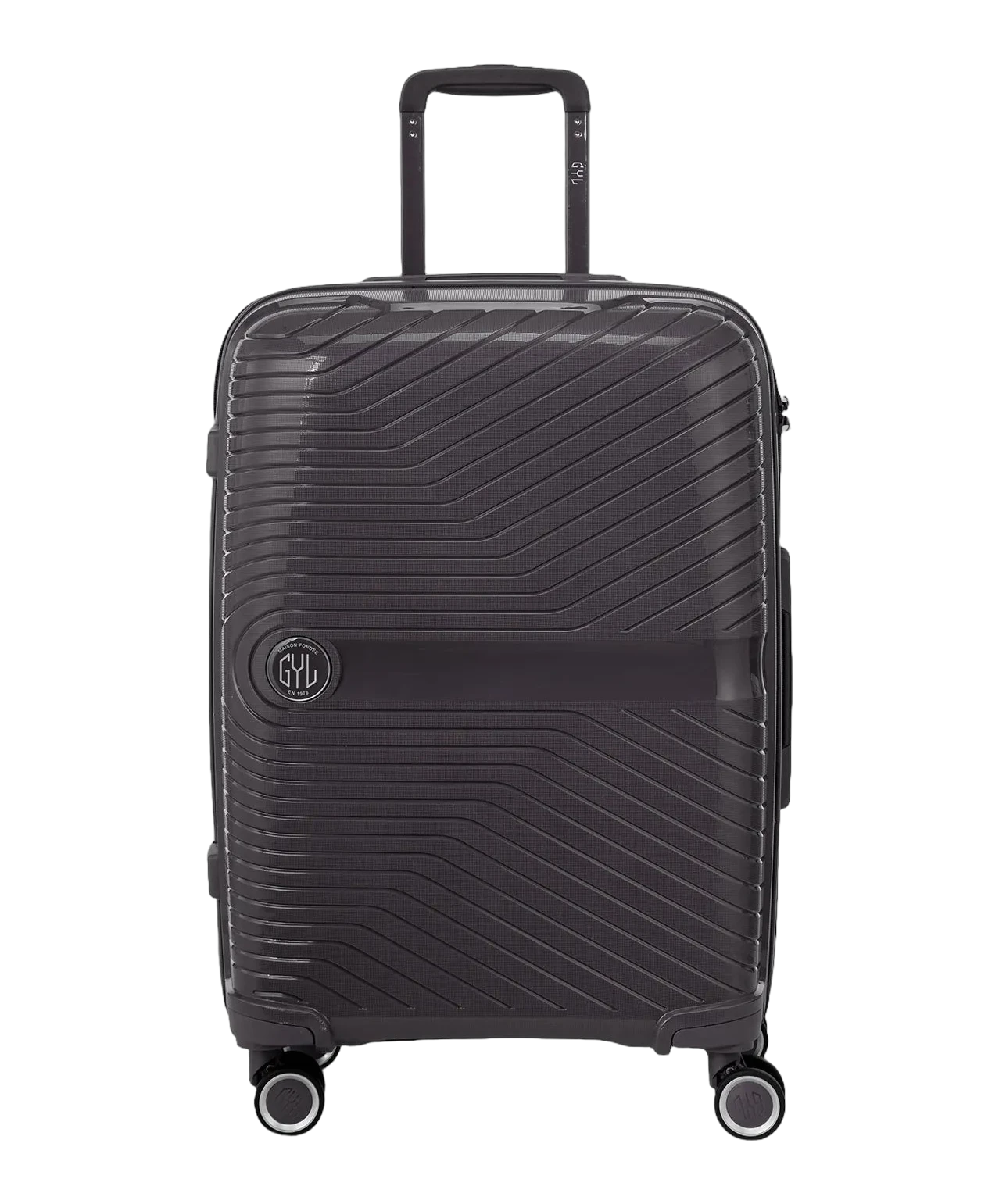 Valise moyenne Signature GYL argent vue de face avec logo