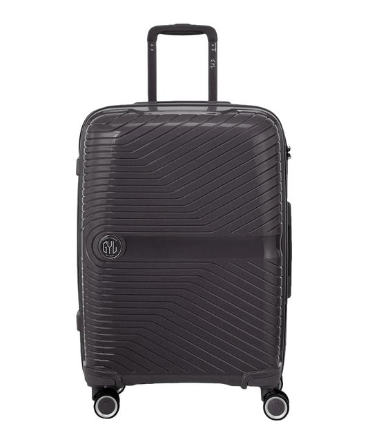 Valise moyenne Signature GYL argent vue de face avec logo